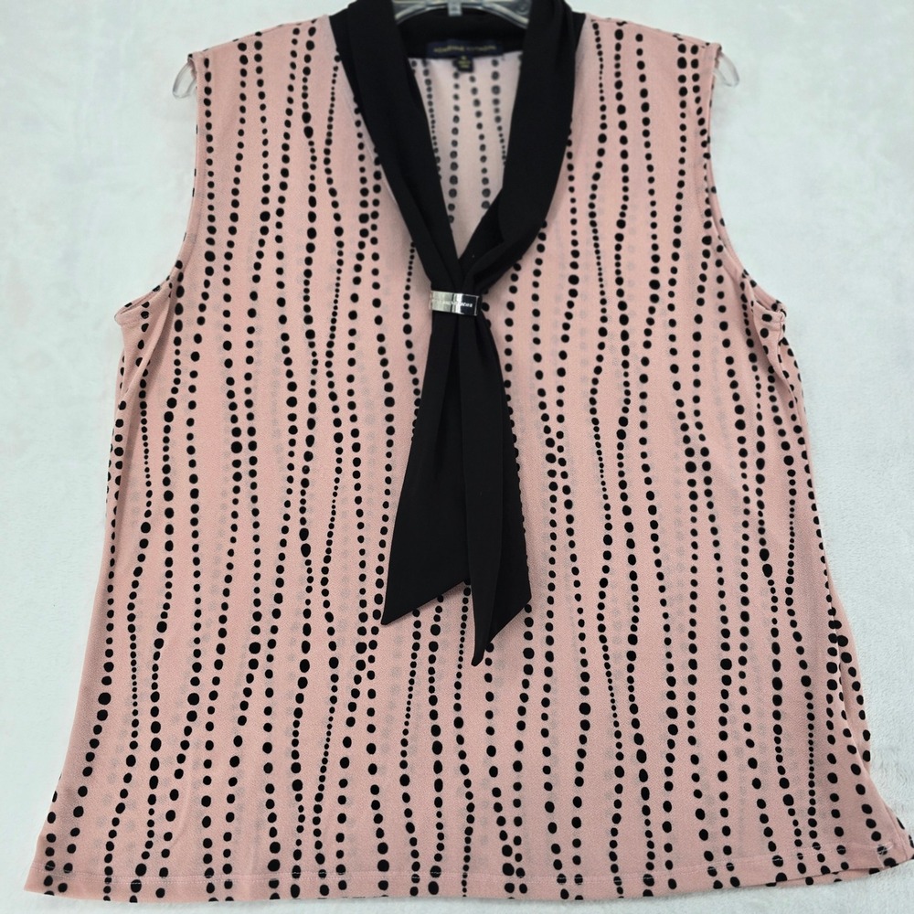 Adrienne‎ Vittadini Top Womens XL Sleeveless Pink Polka Dot Tie Neck VK32171